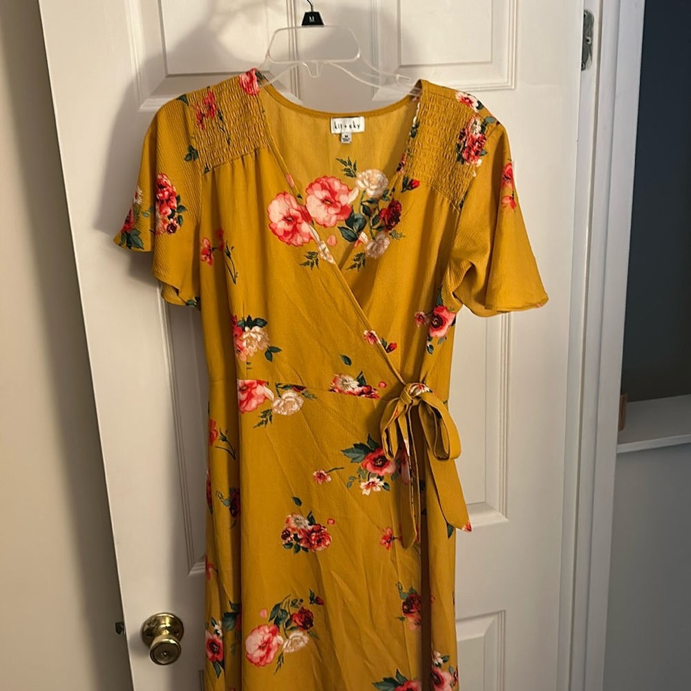 Mustard floral wrap dress